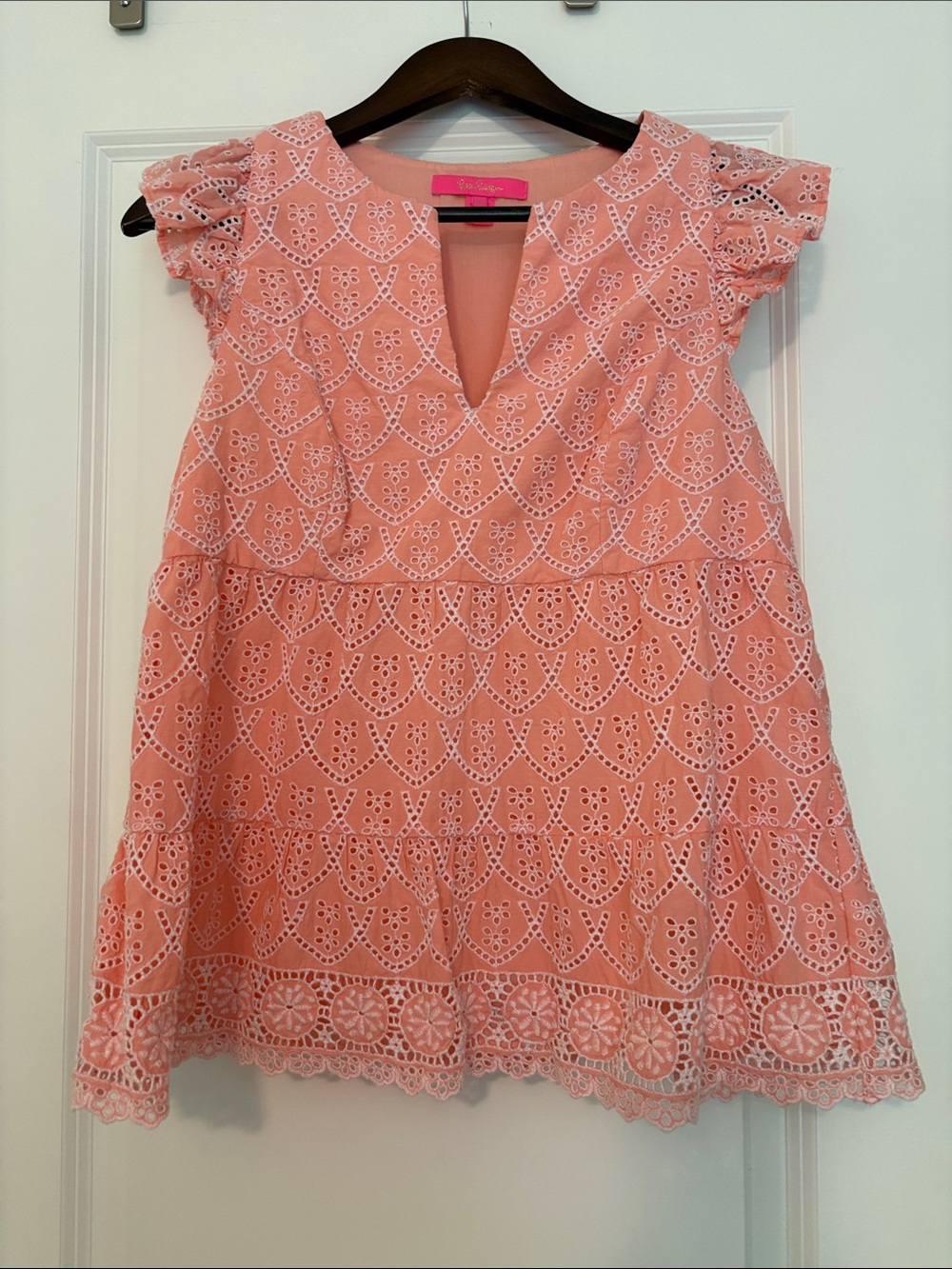 Lilly Pulitzer Pink Eyelet V-Neck Flutter Sleeve Tunic